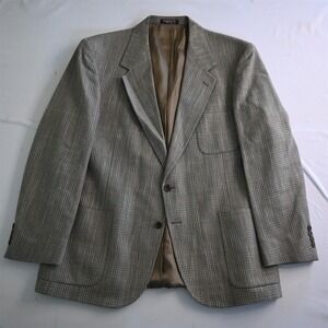 Vtg USA Made 46L 90s Green Gray Glenn Check Soft Tweed Blazer Jacket Sport Coat